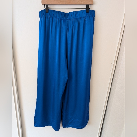 J. Crew Womens 14 Blue Satin Wide Leg Pull On Pants NWT Preppy Vacation Resort - Picture 5 of 8